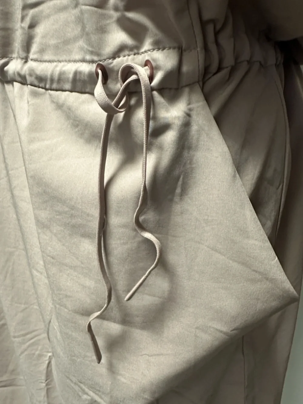 Women’s Blush Beige V-Neck Drawstring Waist Dress - Picture 7 of 12